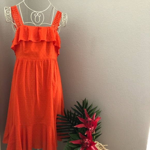 J. Crew Orange Eyelet Linen Midi Summer Dress - Picture 5 of 13